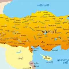 Mapa Turcji z zaznaczonymi miastami. Podróż do Turcji wymaga paszportu.