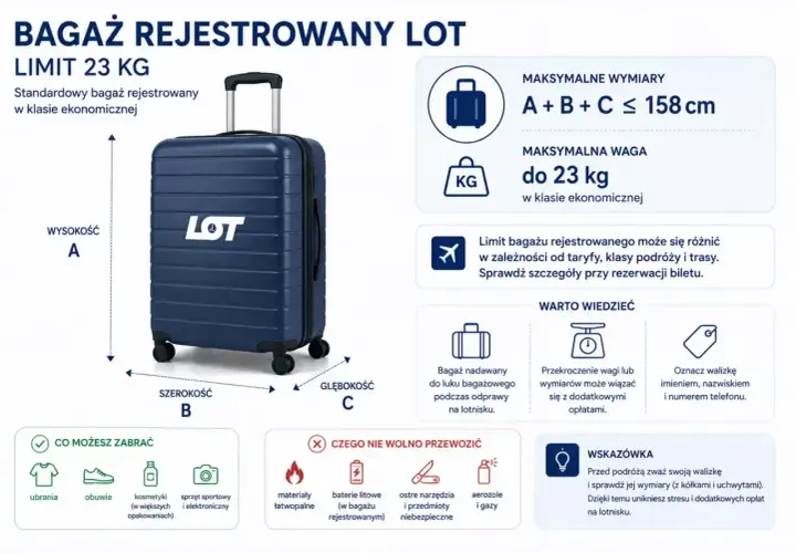 Jaki bagaż do samolotu? LOT pozwala na 23 kg bagażu rejestrowanego w klasie ekonomicznej. Sprawdź wymiary i zawartość!