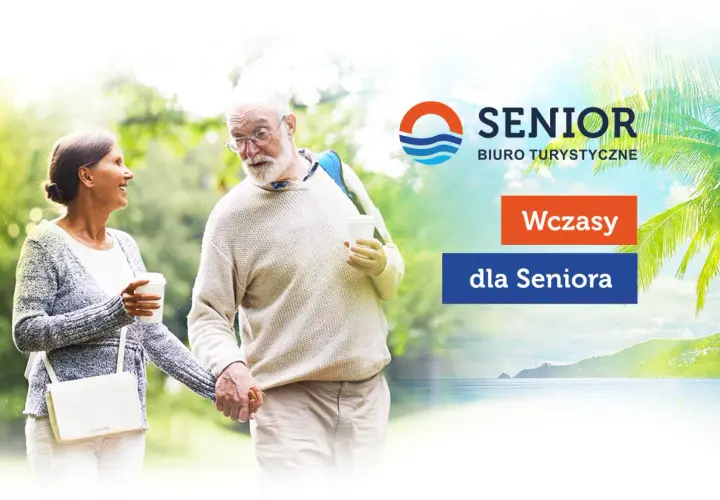 Szczęśliwi seniorzy cieszą się spacerem, planując wczasy dla emerytów z dojazdem. Biuro podróży Senior zaprasza na wymarzone wakacje.