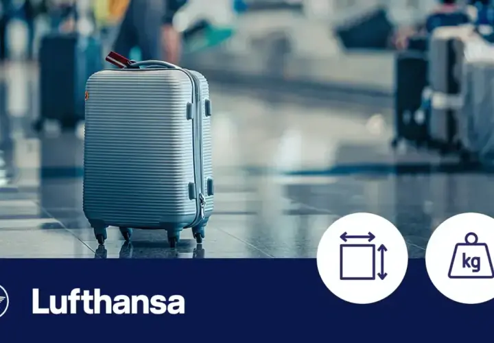 Srebrna walizka na lotnisku, gotowa na podróż. Lufthansa bagaż rejestrowany – sprawdź wymiary i wagę.