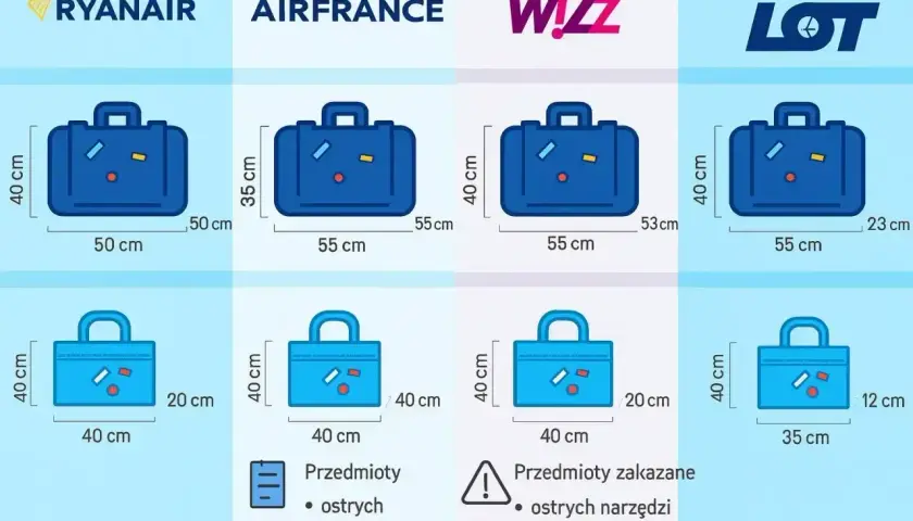 Wymiary bagażu podręcznego dla Ryanair, Air France, Wizz Air i LOT. Sprawdź, czy można wziąć parasol do samolotu Ryanair.