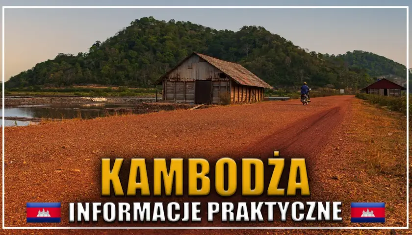 Krajobraz Kambodży z chatką i drogą. Planujesz loty do Kambodży? Znajdź praktyczne informacje.