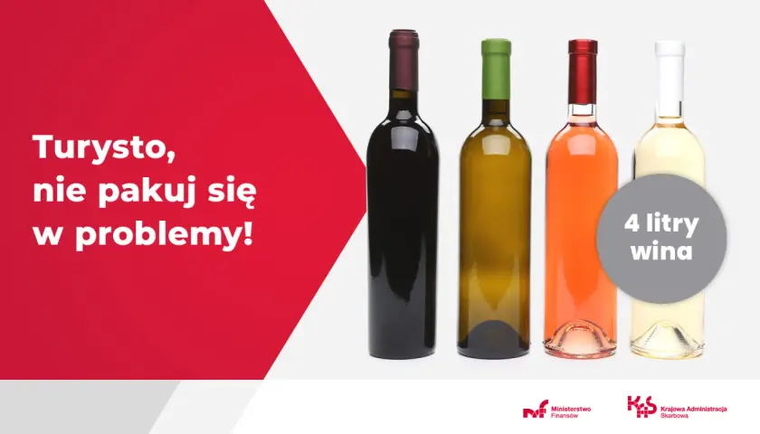 Turysto, nie pakuj się w problemy! Dowiedz się, ile alkoholu można przewieźć do Szwecji. Na zdjęciu 4 litry wina.