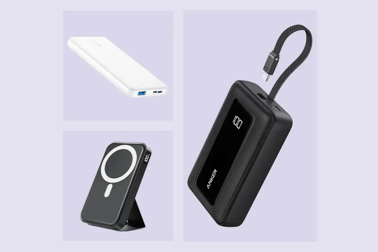 Trzy powerbanki, w tym jeden z uchwytem, idealne jako powerbank w bagażu podręcznym.