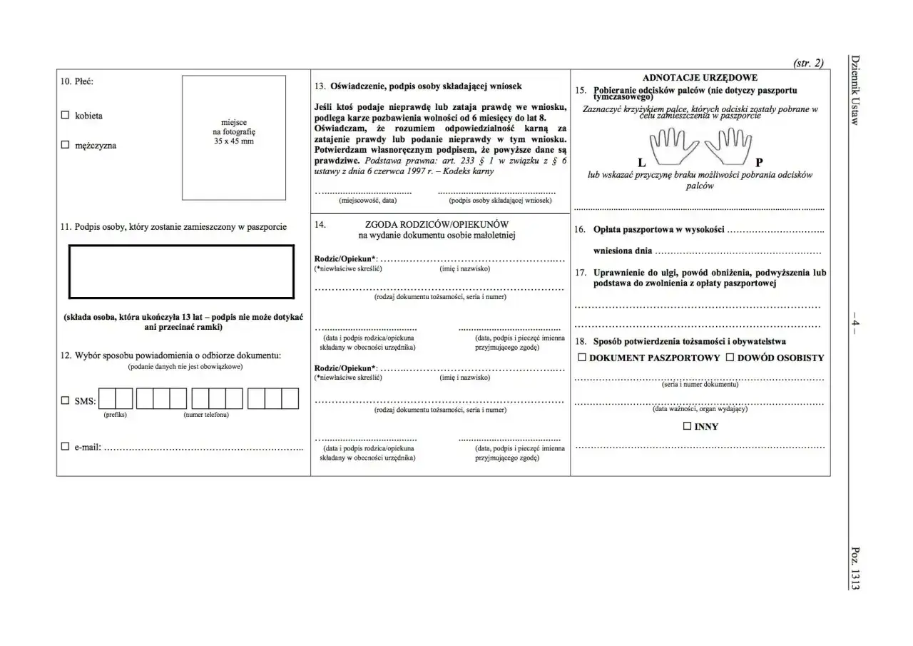 Formularz wniosku o paszport. Sekcja 