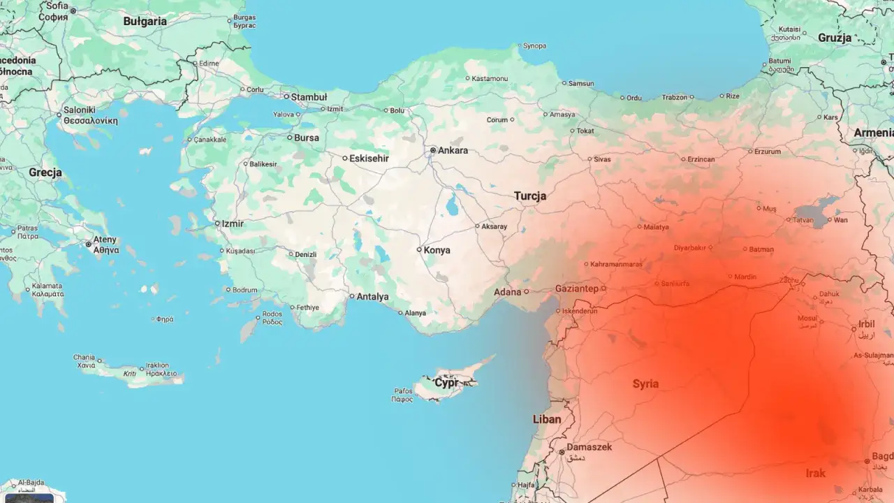 Mapa Turcji i okolic z zaznaczonymi obszarami o podwyższonym ryzyku. Czy w Turcji jest bezpiecznie? Zależy od regionu.
